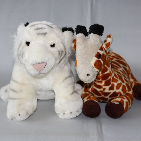 Pair of Plush Toys | White Tiger Plush | Giraffe Stuffed Animal | Stuffies - Picture 1 of 15